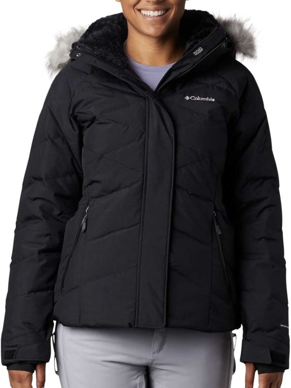 COLUMBIA Lay D Down Faux Fur Hooded Omni-Heat Jacket Black XS